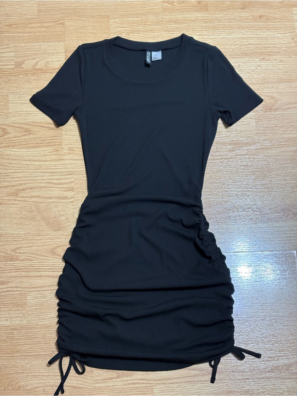 Divided Black Ruched Mini Dress
